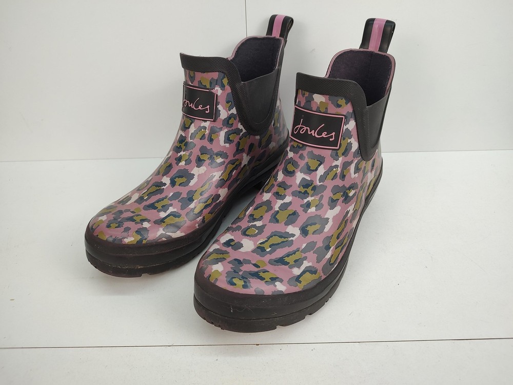 Joules Welly Bob Rain Boots Size 7 Multicolor Leopard Ankle Pull On Rubber