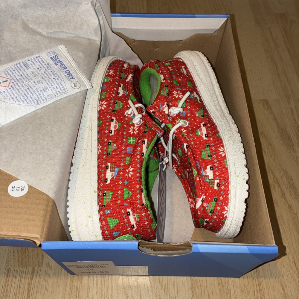 NWT $49.99 Hey Dude Wally Y Holiday Sweater Red/Green Shoes Youth Size C13