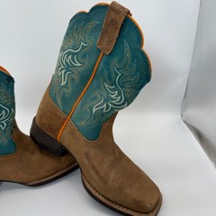 Ariat Western Boots Kids Size 1 Brown Teal 10053621 Square Toe Leather Cowboy
