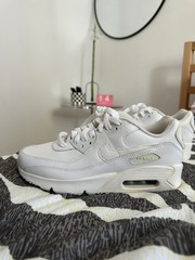 Nike Air Max 90 LTR GS White Leather Unisex Kids Athletic Sneakers 5Y CD6864-100