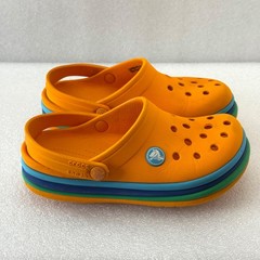 Crocs Rainbow Stripe Classic Clogs Orange Little Kids C12 Green Blue Band GUC