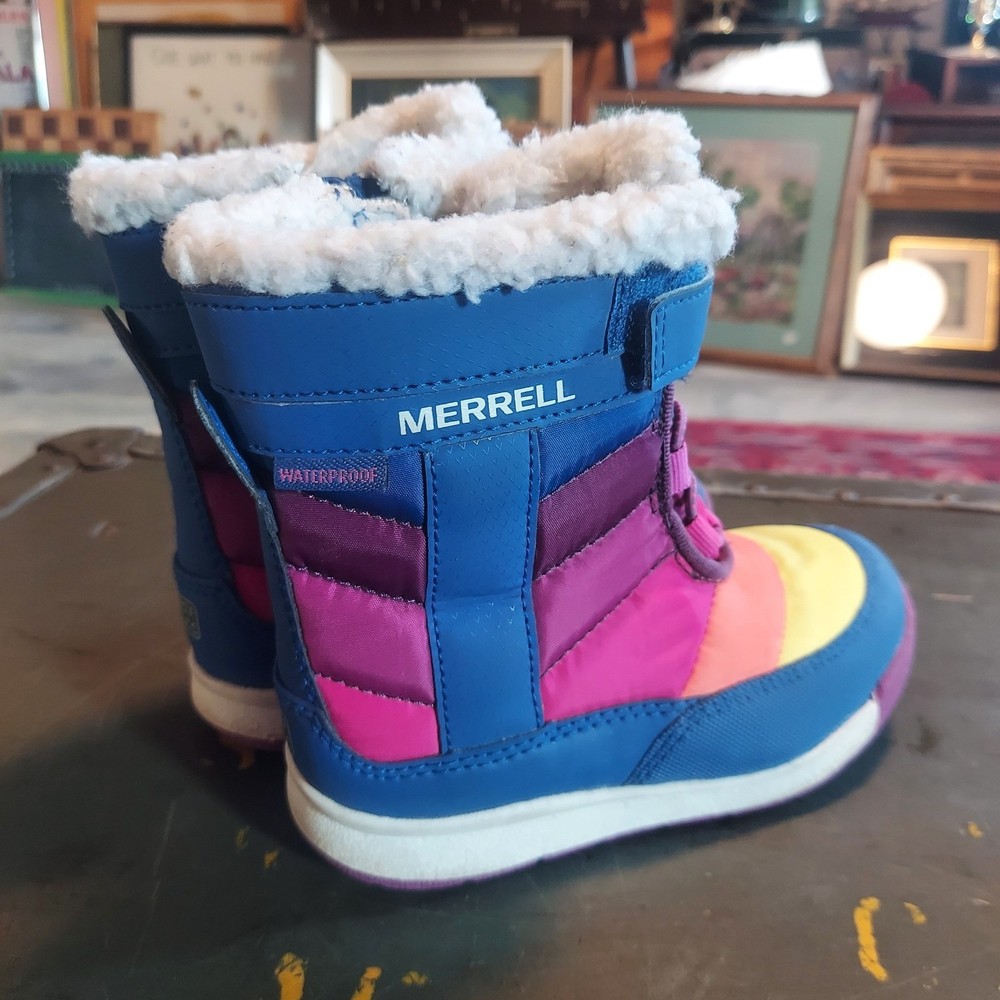Merrell Alpine Puffer Jr Waterproof Snow Boots Blue Multi Kids Size 8M ML163143