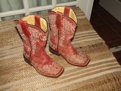 Corral Kids Youth Size 1 K Red Leather Floral Western Cowboy Boots Style G1193