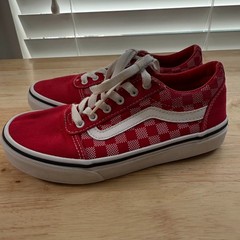 Vans Ward Checker Dot Sneakers Kids Red Canvas Lace-Up Low Top Comfort – 2