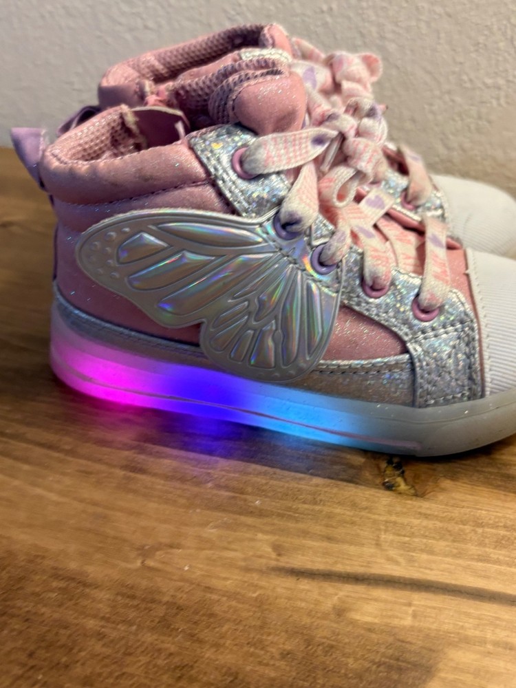 Toddler Butterfly Pink and Silver Light-Up High-Top Sneakers Size 9