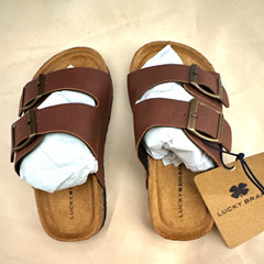 Lucky Brand LB-BLANC Brown Suede Double Buckle Slide Sandals KIDS 11 M