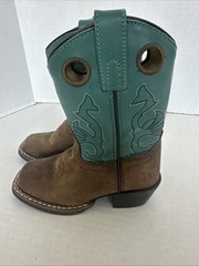 Masterson Boot Co. Brown/turquoise Leather Cowboy Boots kids Size 9 Boot