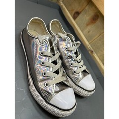 Converse Youth Size 1 Silver Holographic All Star Low Top Sneakers