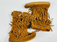 🔥 Minnetonka Small Child Size 8 Chestnut Suede Moccasin Zip Boot 3 Layer Fringe