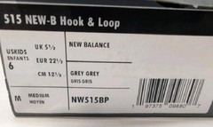 New Balance Kids 515 New B Hook & Loop Sneakers Shoes US 6 Grey
