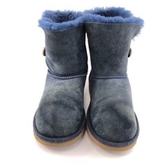 UGG Bailey Button Winter Boots Kids Youth Size 6 EUR 38 Blue Leather Sheepskin