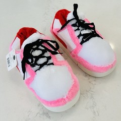 Kids Fuzzy Pink, Red and White Hard Bottom Sneaker Slippers Sz OS