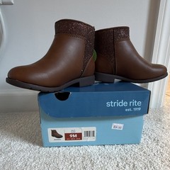 Stride Rite Lucy 3 Brown Faux Leather Ankle Boots Zip Glitter Kids 9M EU25