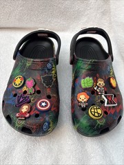 Crocs Classic Marvel Avengers Clog Black Superhero Slip On Shoes, J 6 Youth (W8)