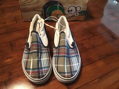 Taupe Blue Multi Plaid Ocean Pacific Slide On Canvas Shoes Children Kids Size 4