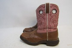 Durango Youth Sz 2 M Pink Brown Leather Buckaroo Stockman Cowboy Western Boots