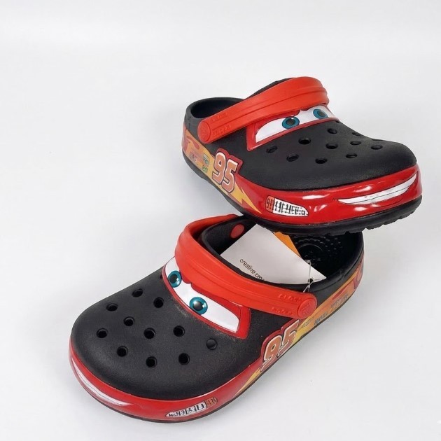 Kids Lightning McQueen Crocs Black Red Light Up Slip On Casual Shoes
