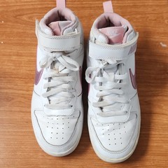 Nike Court Borough Mid Top Leather Sneakers White/Pink Youth 6.5Y CD7782-105