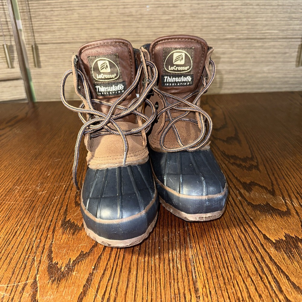 LaCrosse Thinsulate Blue Brown Insulated Winter Snow Duck Boot Kids Sz 5 Clean!