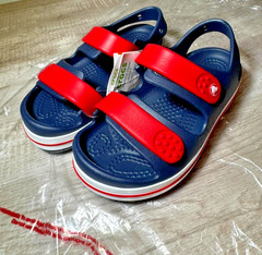 Crocs Toddler C12 Crusier Sandals Unisex Kids Navy/Varsity Red Ajustable NEW TAG