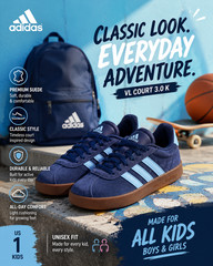 ADIDAS VL COURT 3.0 K KI6489 KIDS SUEDE SHOES NAVY GUM US 1 NEW BOX