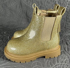 thereabouts Lil Elisa Gold Glitter Chelsea Ankle Boots Memory Foam Zip Kids 5M