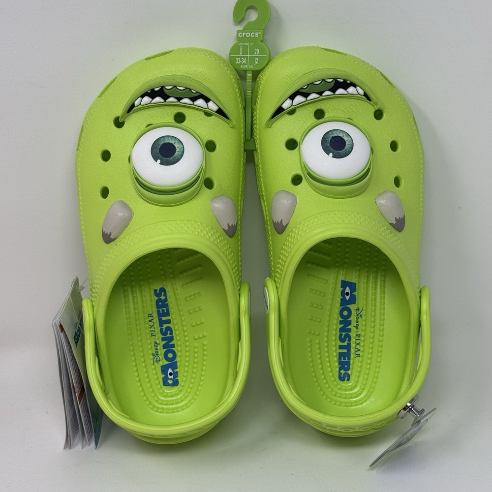 Crocs Clogs Disney Pixar Monsters Inc Mike Wazowski Youth Big Kids Size J2 NEW