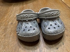 Crocs Classic Glitter Silver Clog Sandals Unisex Kids. Size C5