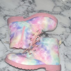FabKids Multicolor Tie Dye Combat Boots Lace-Up Zip Unisex Kids US 13