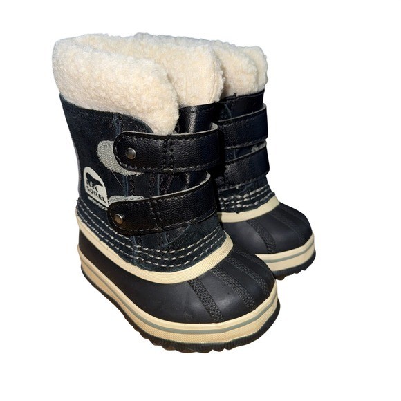 Sorel 1964 Pac Strap Toddler 4 Pre-Owned Snow Boots Black Waterproof Insulated