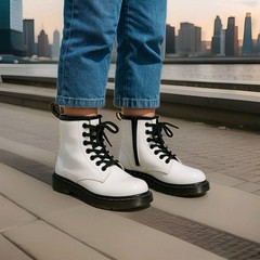 Dr. Martens 1460 White Patent Leather Combat Boots Lace Up/Zip Ankle Size 4M 5W