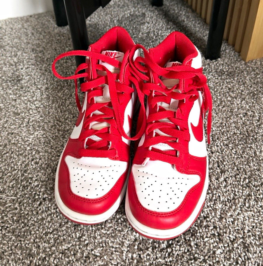 Nike Dunk High Kids 4Y Red/White High Top Leather Sneakers DB2179-106