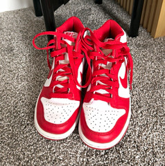 Nike Dunk High Kids 4Y Red/White High Top Leather Sneakers DB2179-106