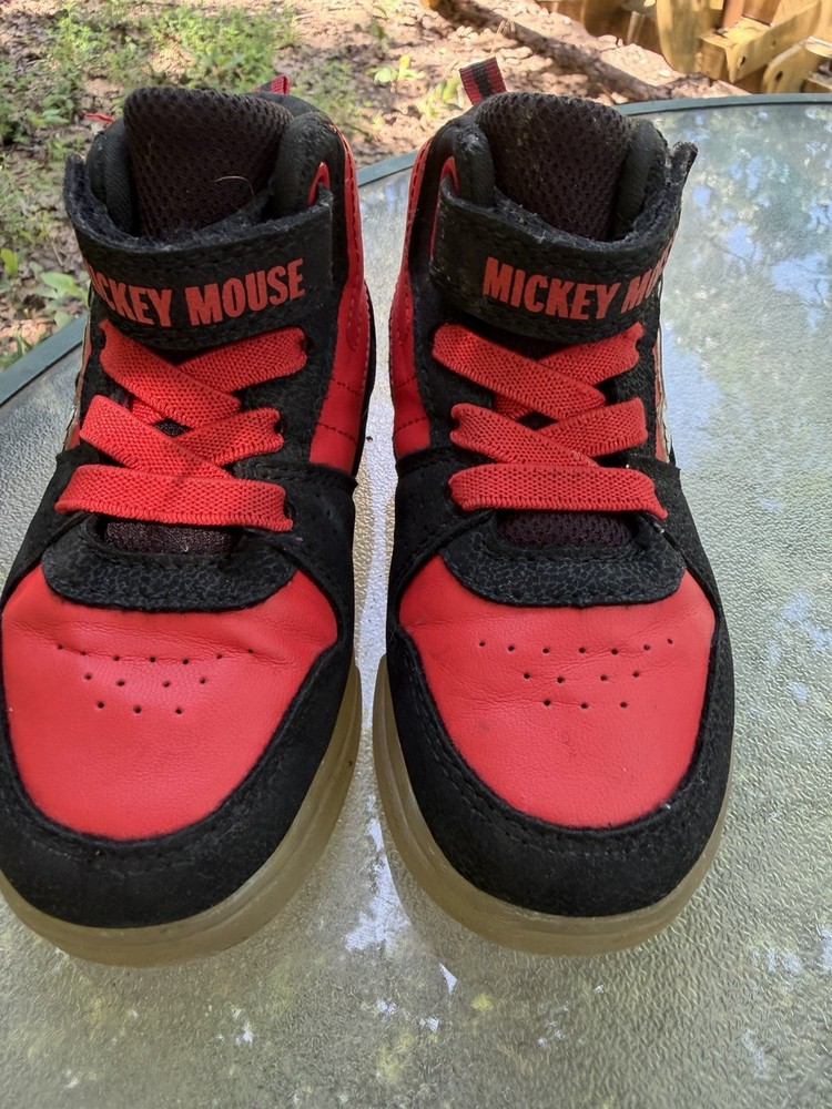 Disney Mickey Mouse Kids 8 Red/Black Mid Top Sneakers Hook & Loop Lightweight