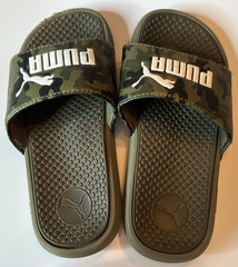 Puma Camouflage Slide Sandals Size Childs Youth Size 2 Dark Olive Green/White