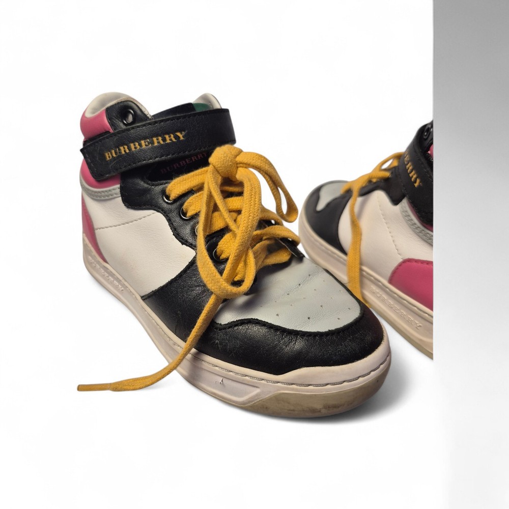 BURBERRY Kids Authentic Preloved Black Pink and Yellow Sneakers US 11.5 EU 29