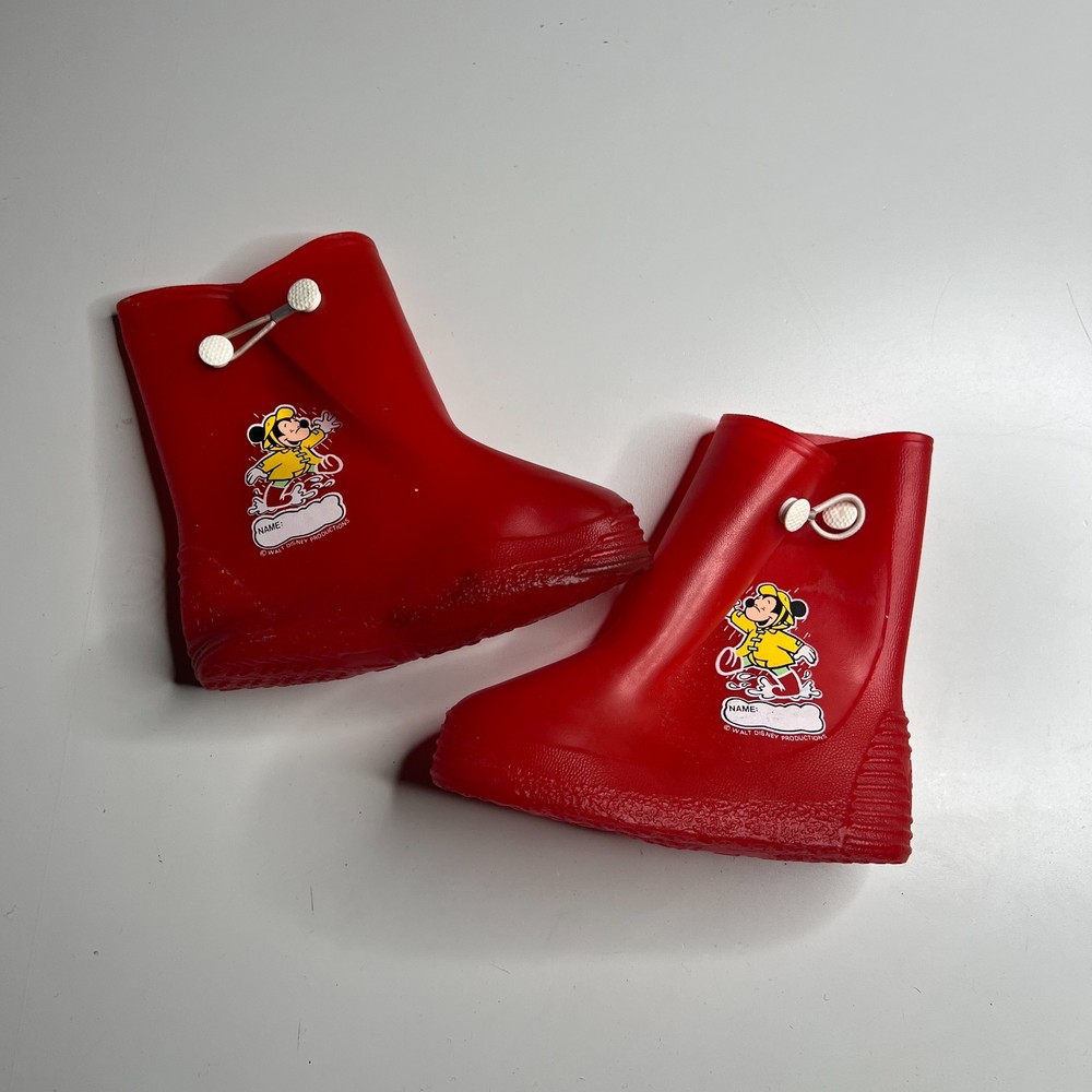 80s Vintage Disney Mickey Mouse Rain Boots Kids Size 7 Red Rubber Walt Disney 84