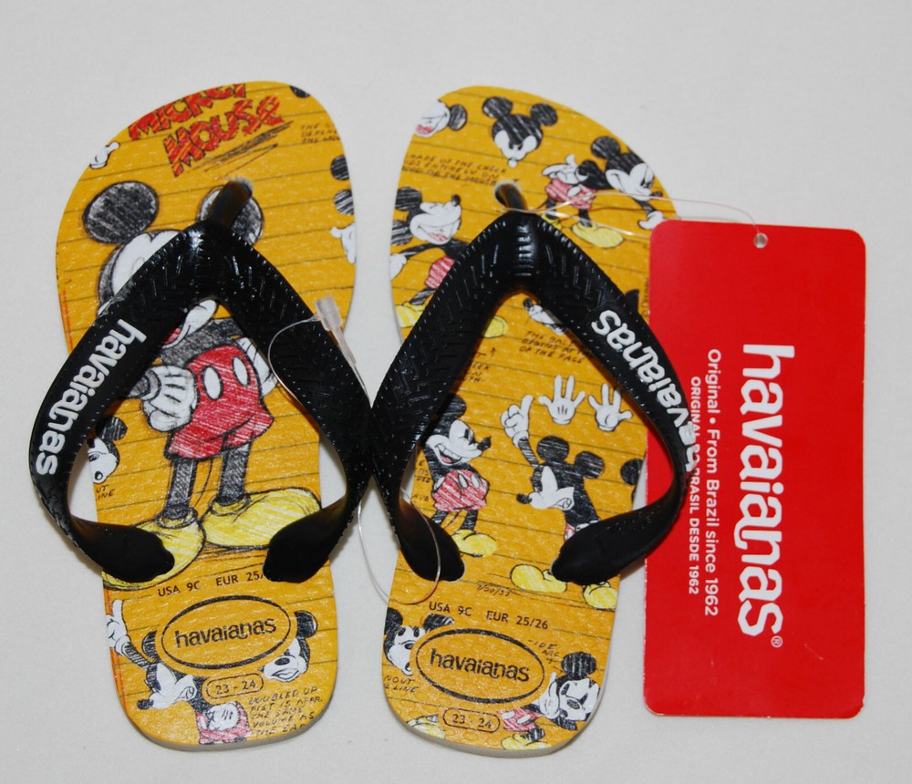 NWT Flaw Havaianas Unisex Little Kids Black Mickey Mouse Flip Flop Sandals US 9