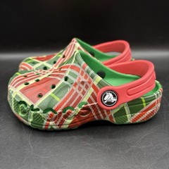 Crocs Baya Holiday Plaid Clogs Christmas Red Green Comfort Sandals Kids Size C9