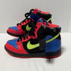 2009 Nike Dunk High Gs Black, Volt Hot Red, Signal Blue 308319-071 Kids Size 5Y