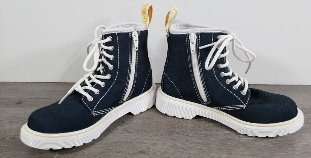Doc Dr Martens DELANEY BLUE CLOTH Kids SIZE 1 Lace Up & ZIP BOOTS AW004 NWOT