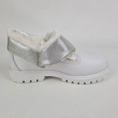 🚨 Timberland Roll Top Sweet Little Girls Boots 29882 White Silver Leather SZ 12