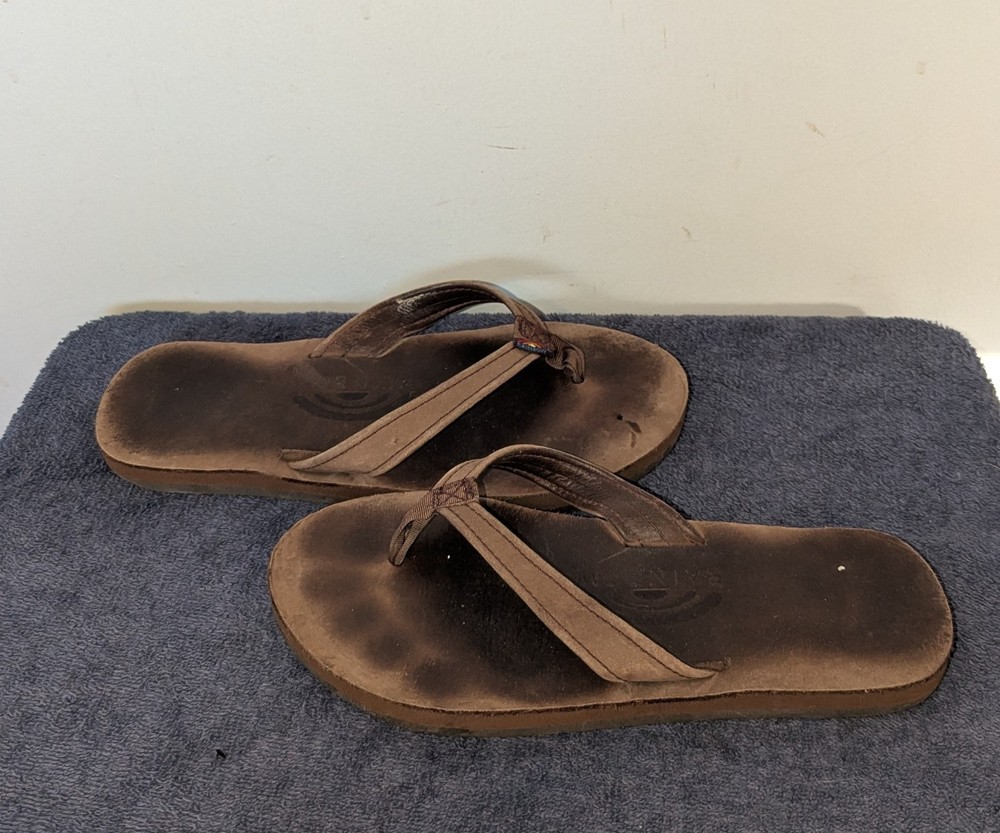Rainbow Single Layer Sandals Kids Size 2-3 Brown Leather Slip On Thong