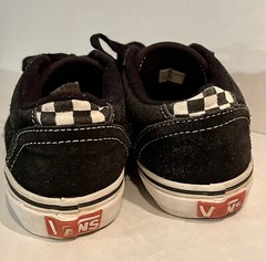 VANS Youth 12.5 Black Suede Canvas Checkerboard Inset & Heel, CLASSIC