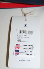 NIB Joules Kids Navy Blue w/ Red Stripe Junior Field Welly Rain Boots sz 11