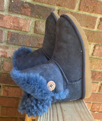 UGG Kids Boots Size 2 Bailey Button Suede Sheepskin Lining Warm Blue