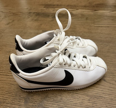 Nike Cortez Unisex Kids White/Black Leather Lace-Up Sneakers US 6 EU 36.5