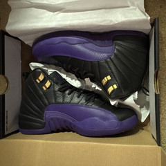 Jordan Air Jordan 12 Retro (GS) Black/Purple Leather High Top Kids 7Y 153265-057