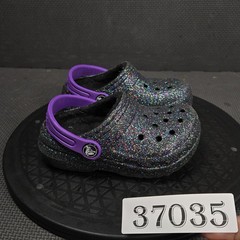 Crocs Clogs Kids Size 8 Black Glitter Classic Lined Faux Fur Shoes 205937