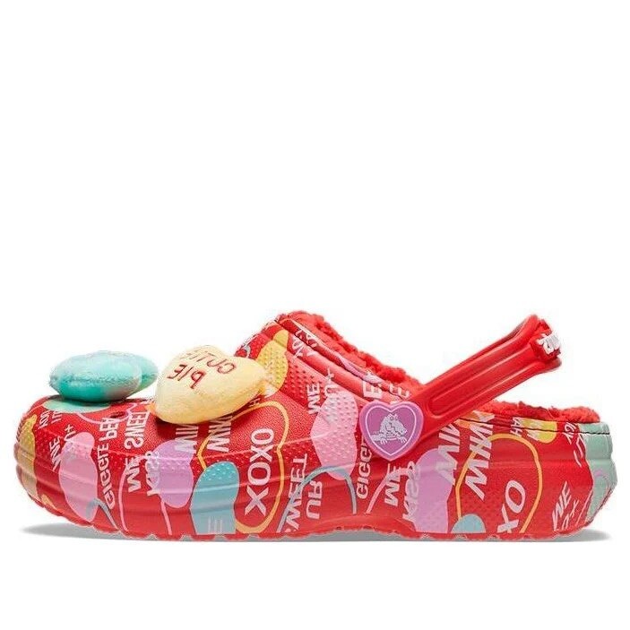 Kids Crocs Classic Lined Elevated Sweethearts Clogs ‚Red multi‘ 207814-610 NWB